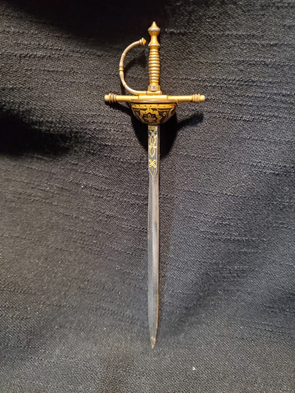 Vintage Toledo Spain Damascene Rapier Sword Letter Opener 7-1/8” brass guard